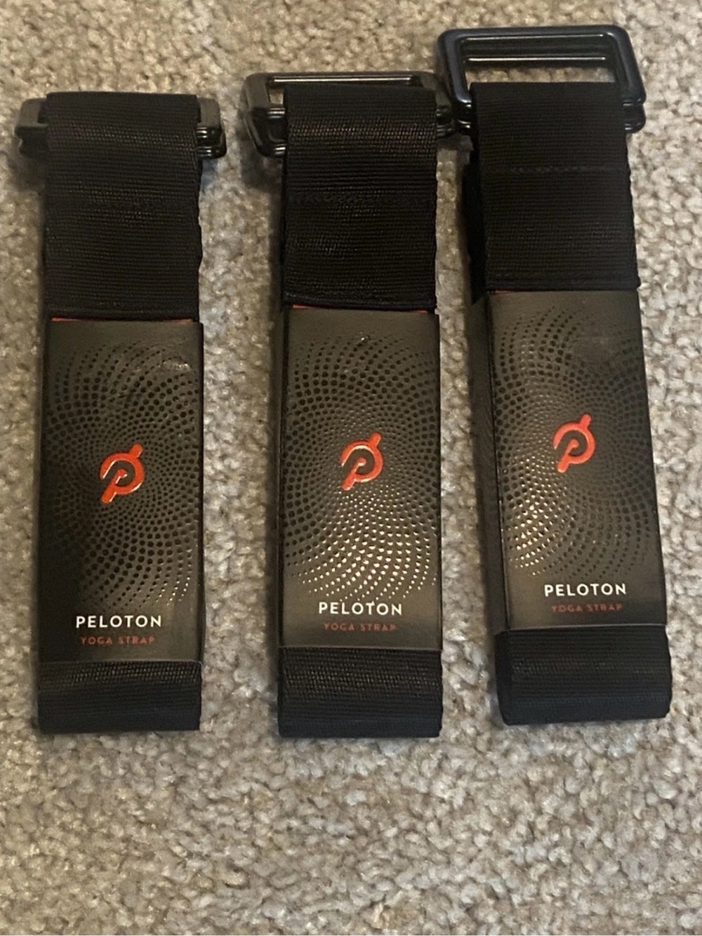 3 PELOTON Adjustable Yoga Straps Black Nylon, Polyester, Zinc Alloy. 10'.  New.